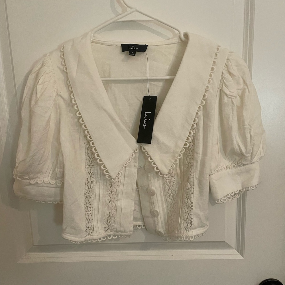 Lulu's Ivory Lace Trim Blouse